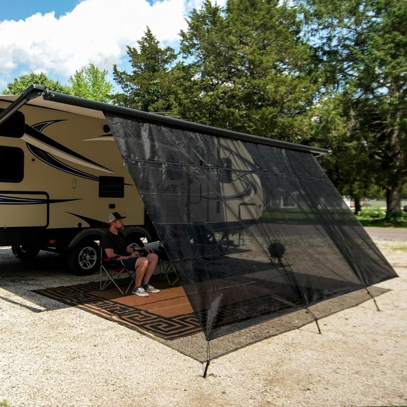NAIMORUI RV Awning Shade Screen with Zipper, 8'X16'3" RV Awning Front Shade Screen, Black Mesh UV Blocker Sunshade Complete Kits for RV Camper Motorhome Trailer, Black - Image 1